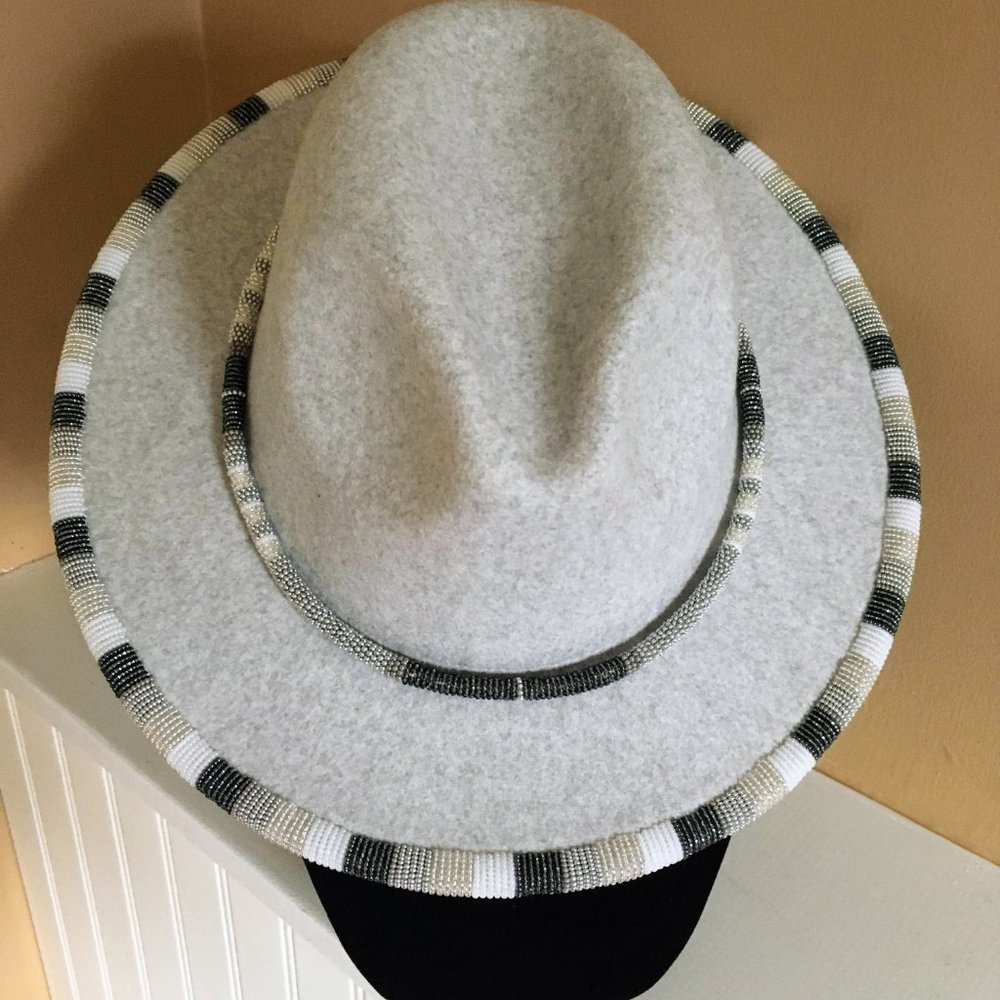 Indigenous Beaded Fedora Hat with Beaded Rope Hat Band/Necklace - Picture 2 of 7